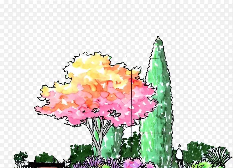 创意元素樱花树高清彩绘