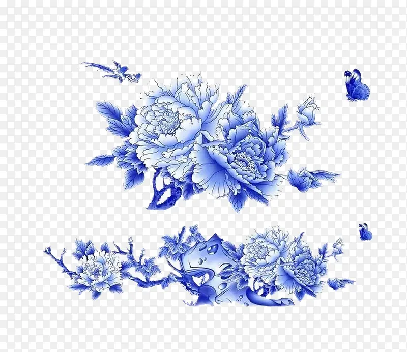 蓝色花上的蝴蝶