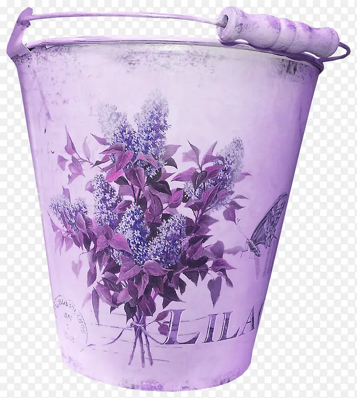 紫色花枝印花水桶