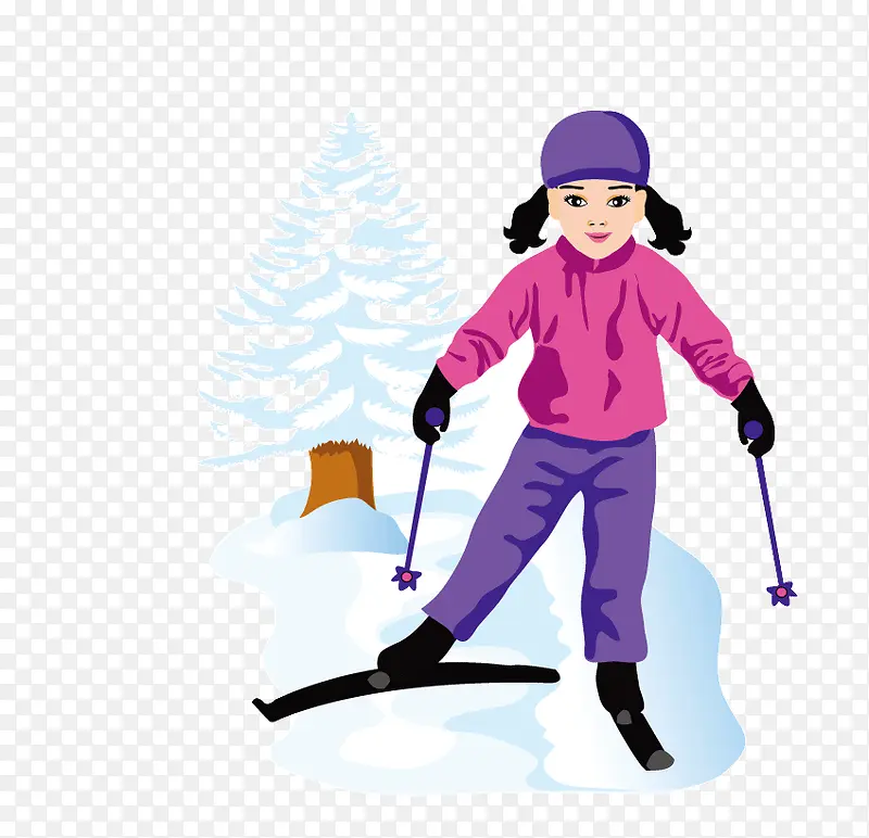 卡通女孩滑雪