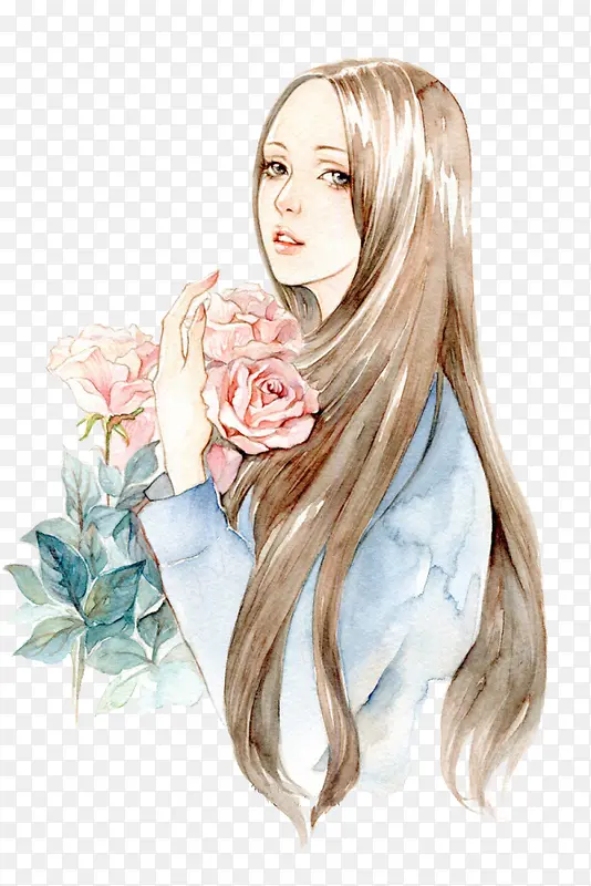 手绘金色长发女神