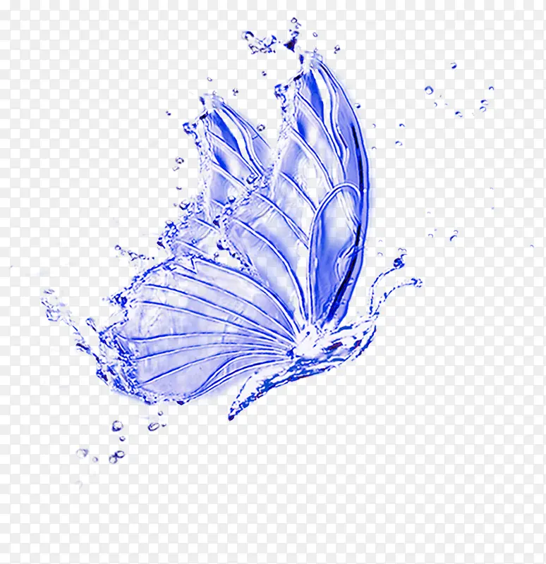 蓝色清新水滴蝴蝶装饰图案