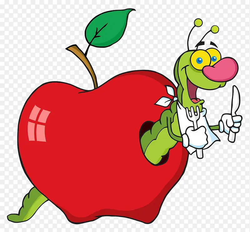 卡通苹果虫子