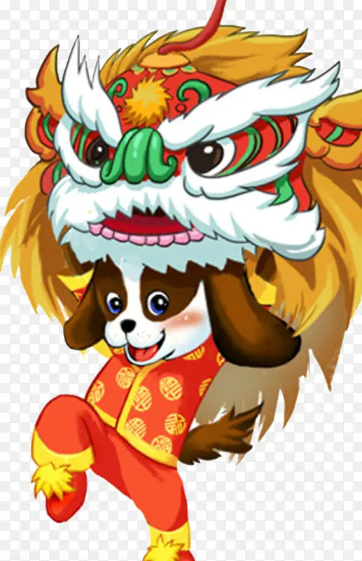 2018狗年舞狮卡通插画