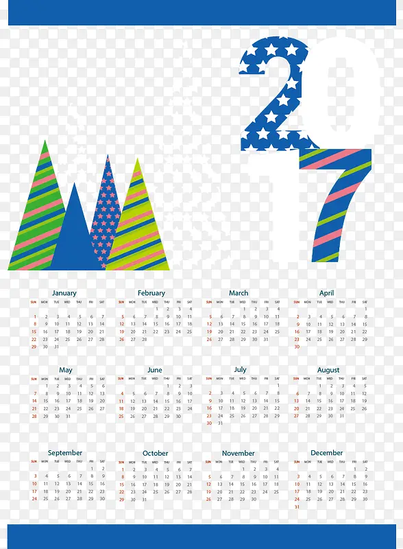 蓝色几何背景2017年日历