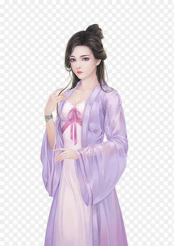 紫色透明寝衣女子古风手绘