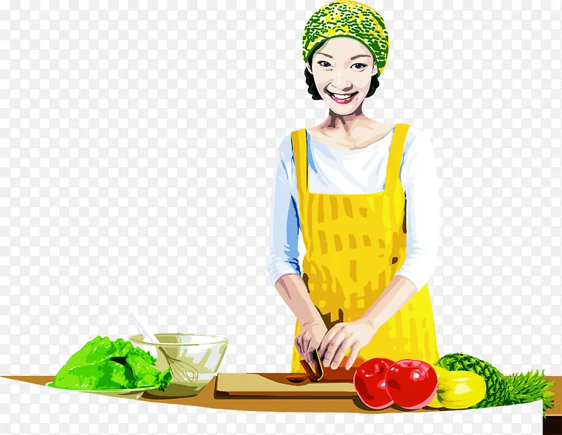 家居人物妇女做饭菜板切菜做饭