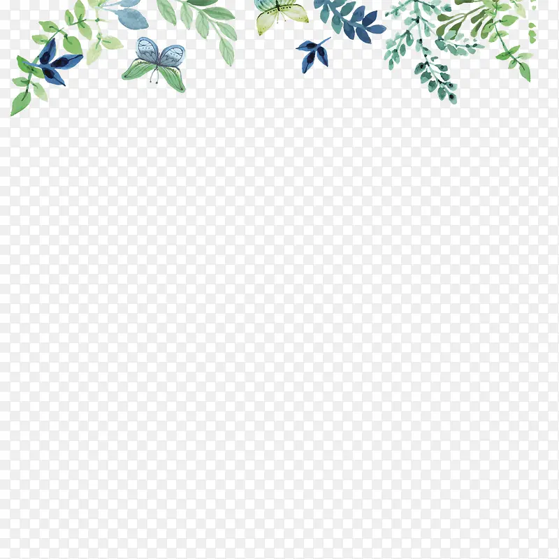 蝴蝶绿叶春天植物手绘背景插图