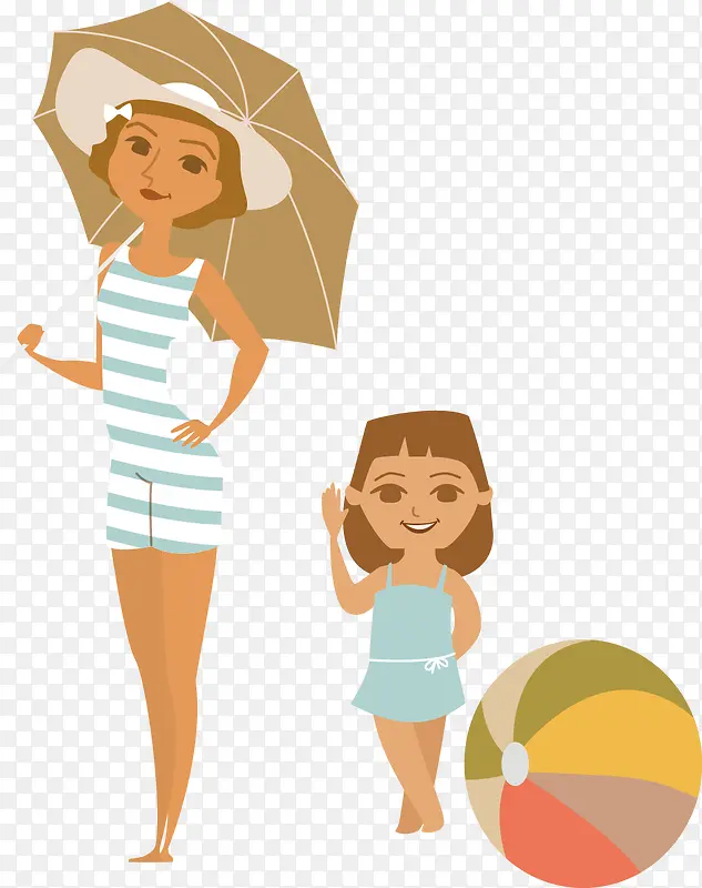遮阳伞时尚母女海报元素