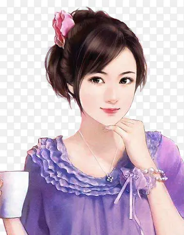 紫色衣服盘发女子