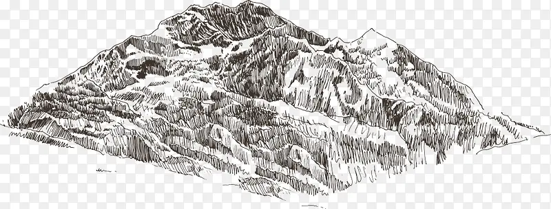 矢量方形的山雕刻插图