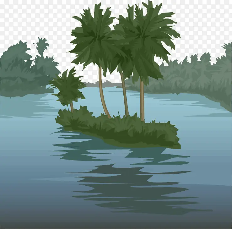 矢量手绘湖中心