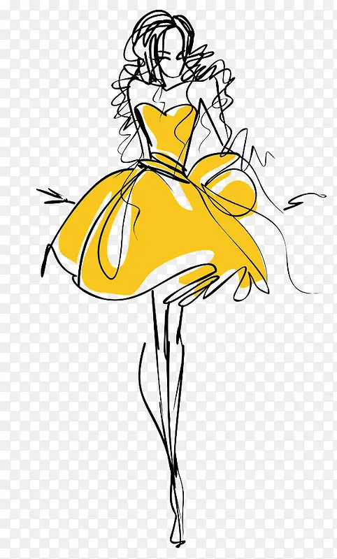 简约线条黄色礼服模特
