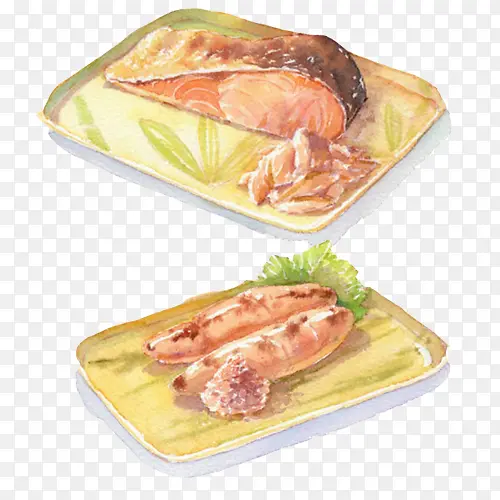 鱼肉美食手绘画算素材图片