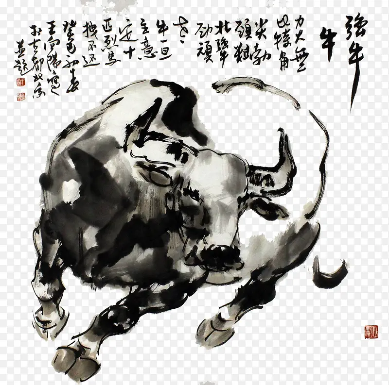 水墨牛传统装饰水墨画