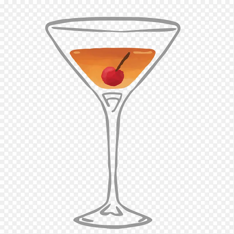 橙色手绘线稿酒杯元素