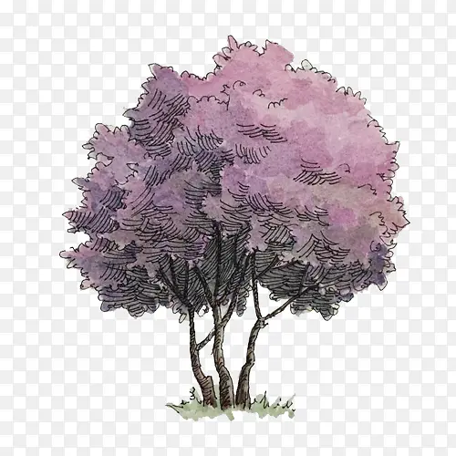 紫色树木手绘画素材图片