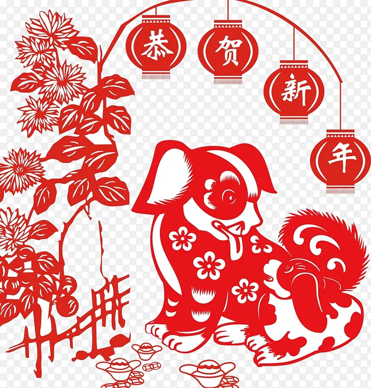 2018狗年春节红色窗花