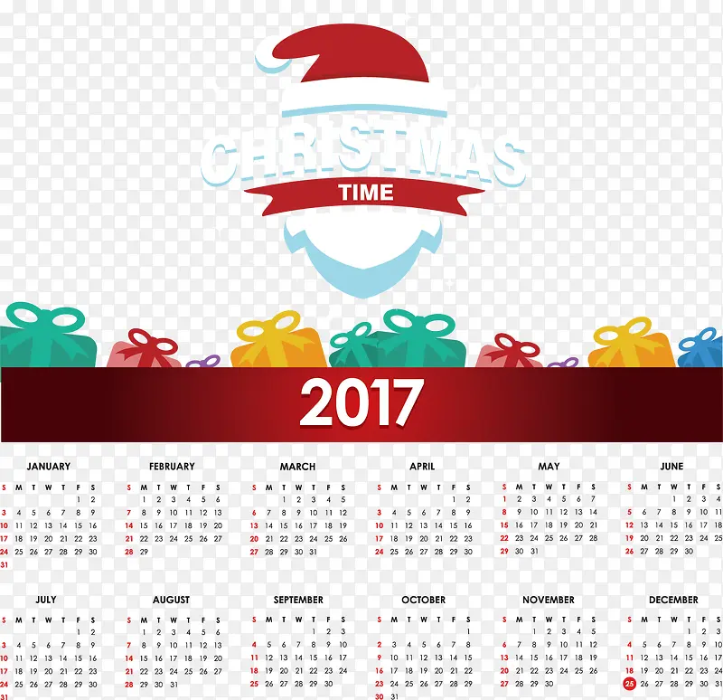 矢量手绘圣诞节2017年日历