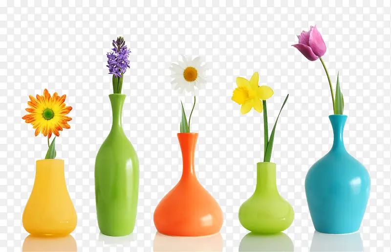 颜色各异的插花与花瓶