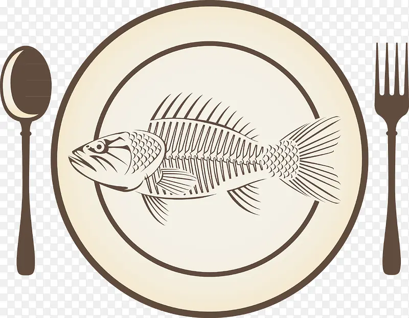 盘子叉勺子鱼元素