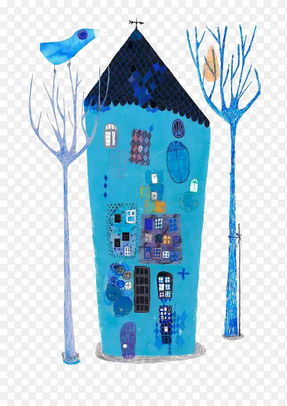 蓝色涂鸦房子