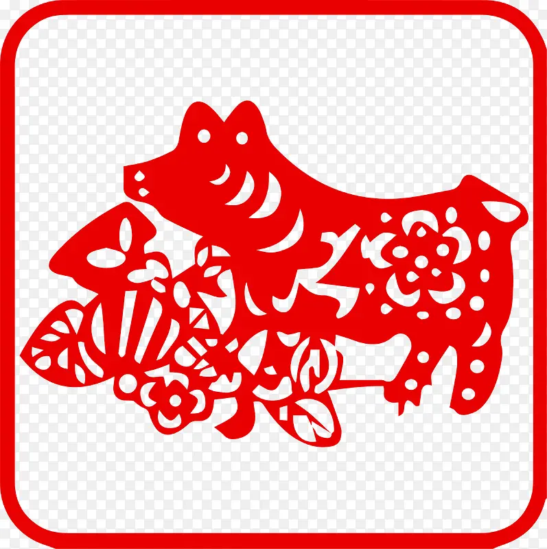 红色卡通猪剪影