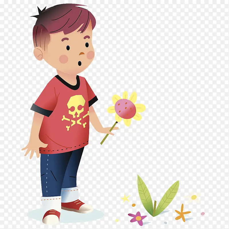 小男孩摘花搞破坏插图