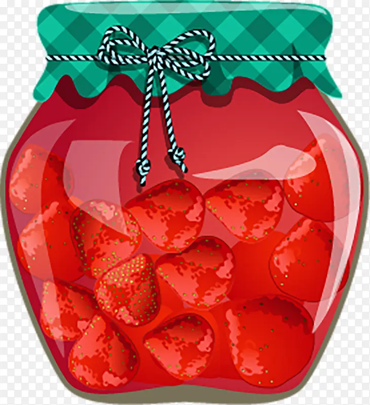 手绘草莓罐子绿色格子瓶盖