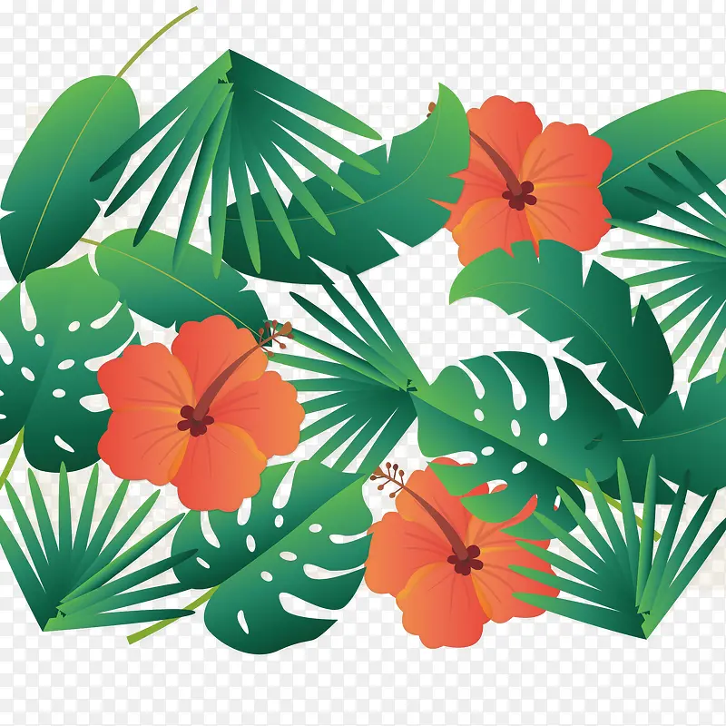 绿色热带植物边框纹理矢量装饰图