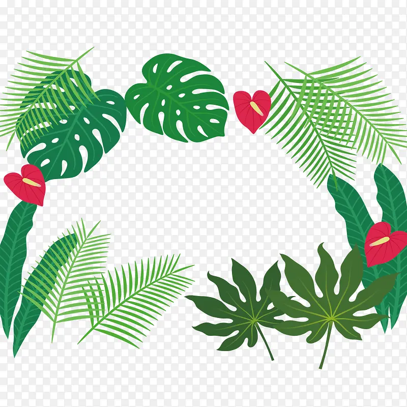 热带植物花间边框纹理矢量