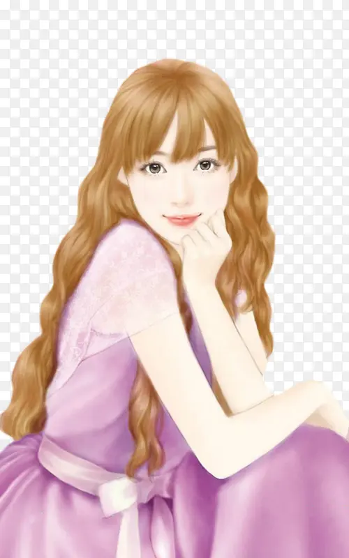 托腮造型手绘美女人物