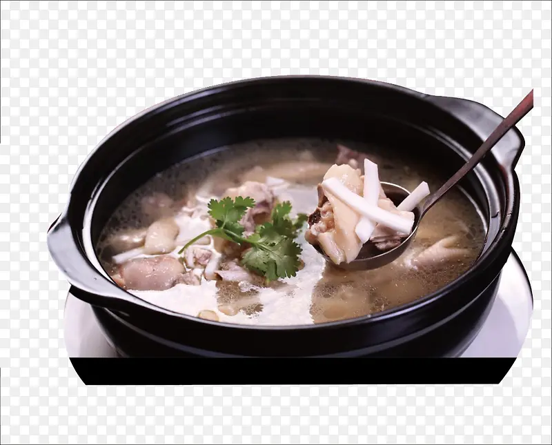 勺子舀起来的椰子鸡