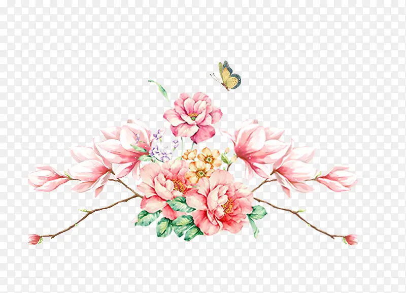 手绘花朵与蝴蝶装饰