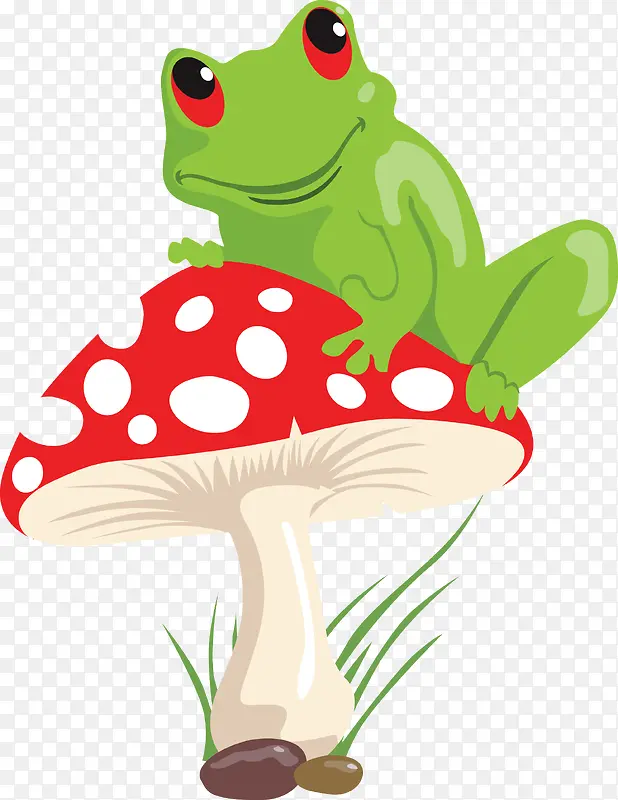 趴在红蘑菇上的青蛙