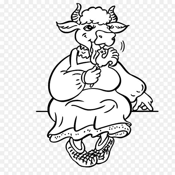 手绘 动物 卡通 吃货 牛