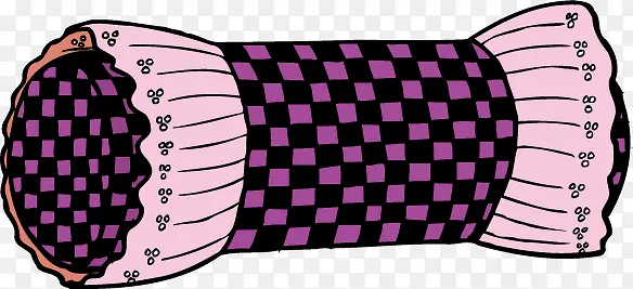 卡通紫色格子圆形枕头矢量