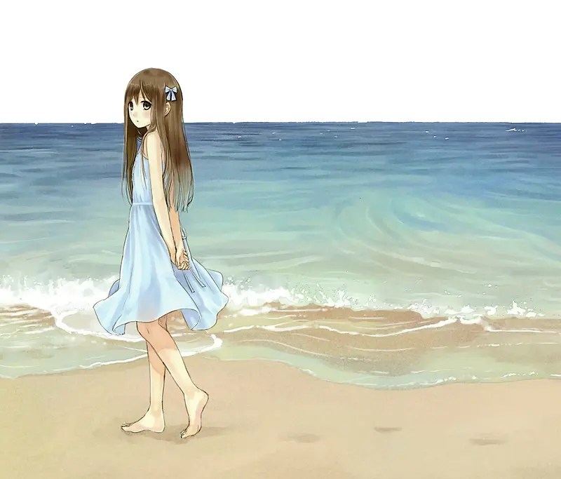 海边漫步的女孩