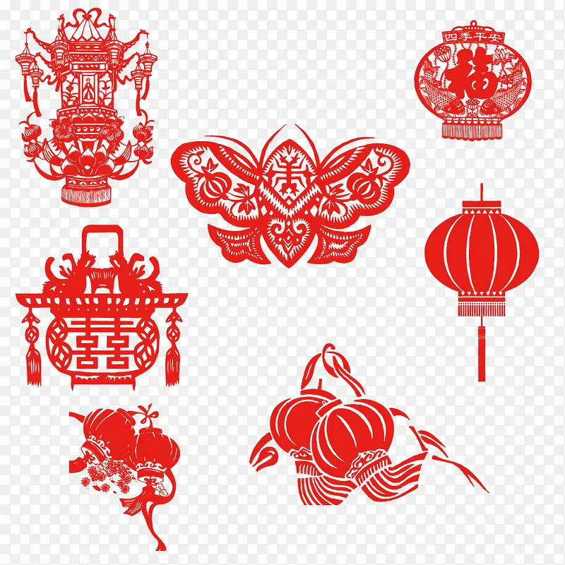 中国各式灯笼蝴蝶剪纸