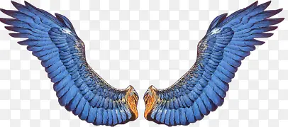 手绘蓝色大天使翅膀PNG透明背景素材