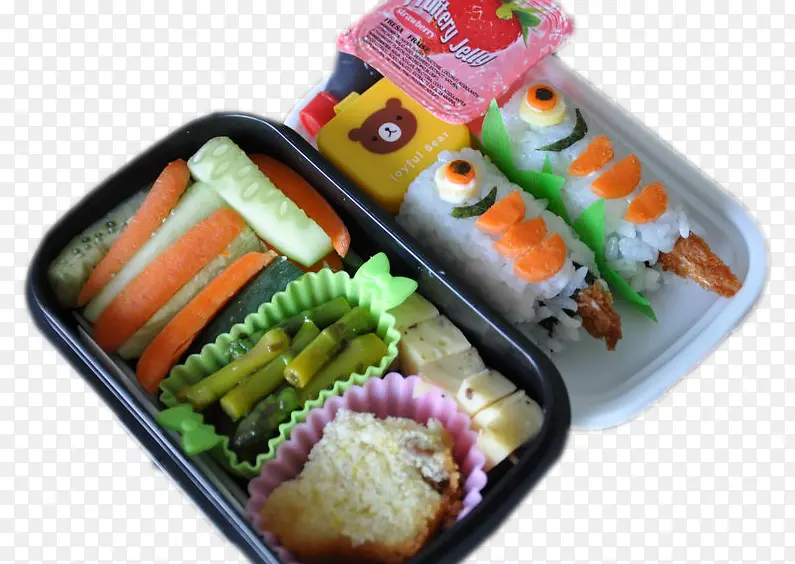 装满寿司和蔬菜的可爱盒饭