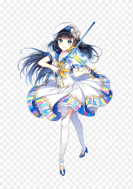 拉小提琴的蓝色系少女