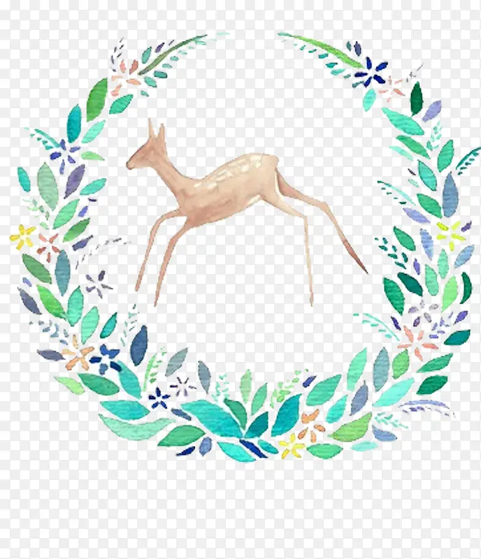 手绘梅花鹿插画素材