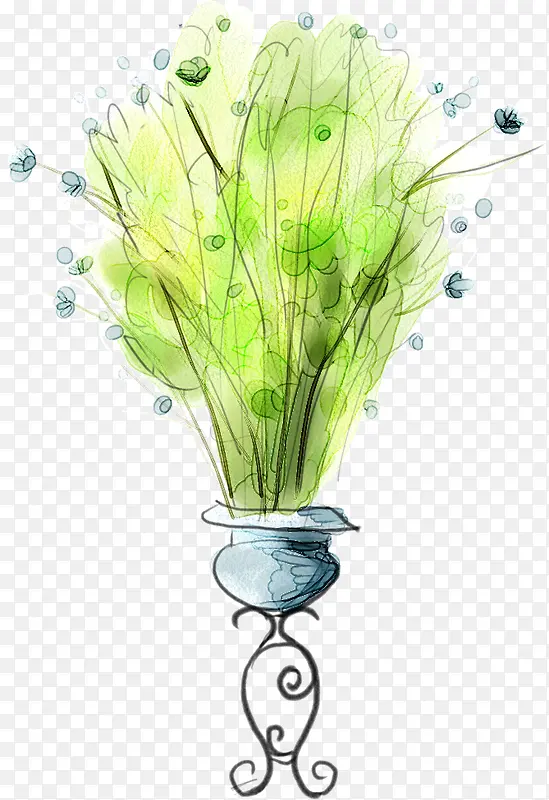 卡通手绘绿色清新花盆