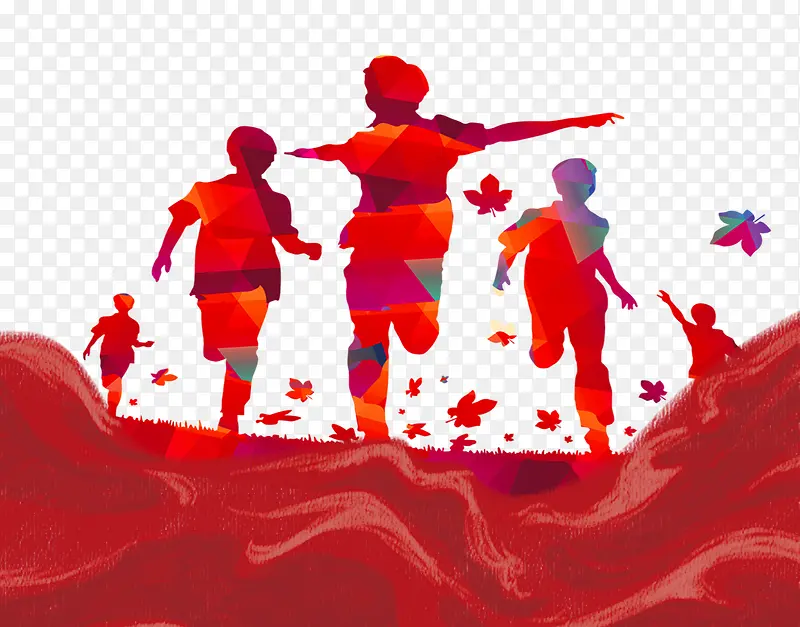 红色底栏装饰插画五四青年节奔跑