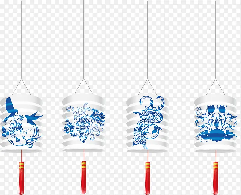 矢量手绘青花灯笼