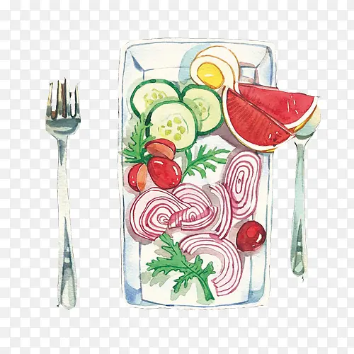 蔬菜水果沙拉手绘画素材图片