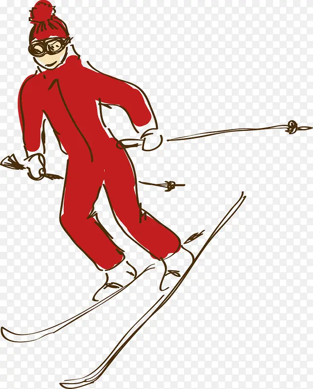 手绘滑雪的人