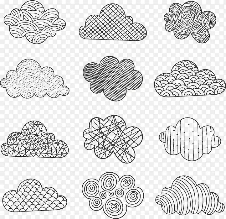 12款手绘花纹云朵矢量图