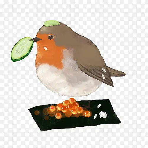 小鸟吃食物手绘画素材图片